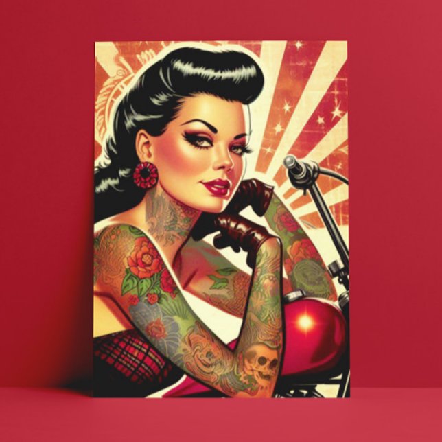 Retro Biker Pin-up Postcard (Creator Uploaded)