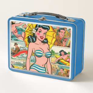 Retro Bikini Girl Summer Comics Metal Lunch Box