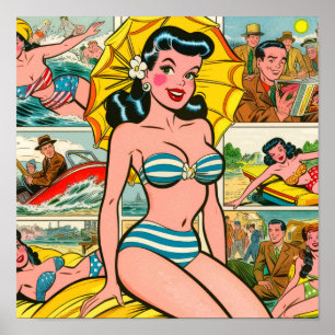 Retro Bikini Girl Summer Comics Poster