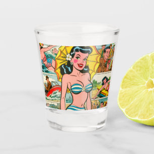 Retro Bikini Girl Summer Comics Shot Glass