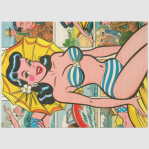 Retro Bikini Girl Summer Comics Tissue Paper