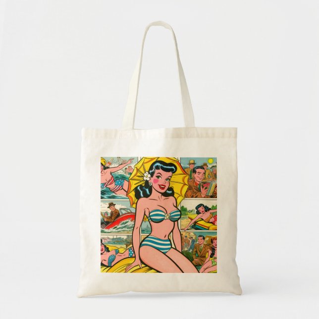 Retro Bikini Girl Summer Comics Tote Bag (Front)