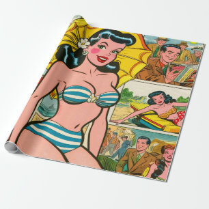Retro Bikini Girl Summer Comics Wrapping Paper