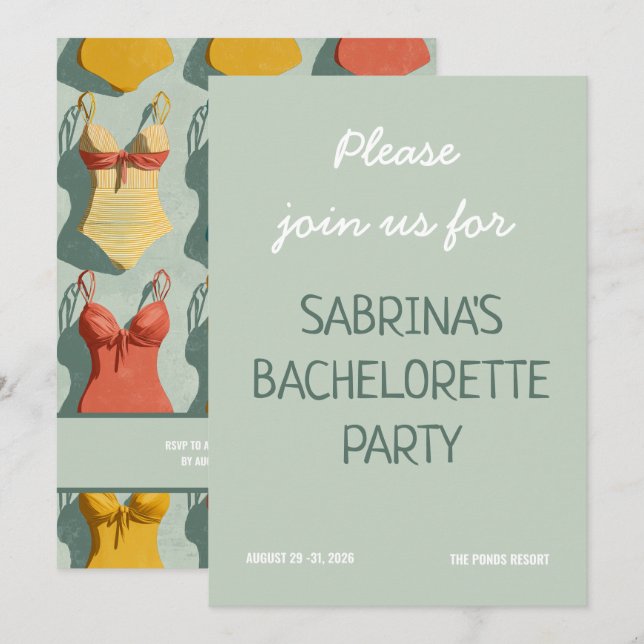 Retro Bikinis Bachelorette Party Invitation (Front/Back)