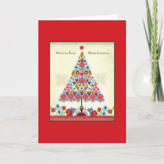 Retro Bilingual Polish American Christmas Card (Front)