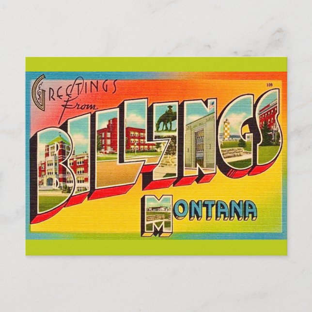Retro Billings MT Greeting Postcard (Front)