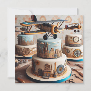RETRO BIPLANE THEMED BIRTHDAY CAKE  INVITATION