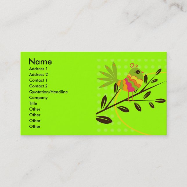 Retro Bird and Flowers Business Card (Front)