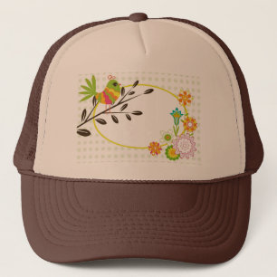 Retro Bird and Flowers Trucker Hat
