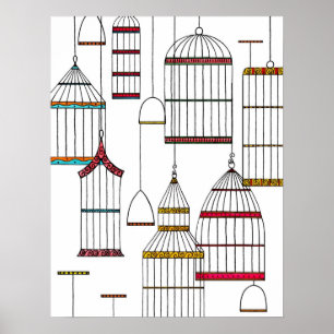 Retro Bird Cages Poster