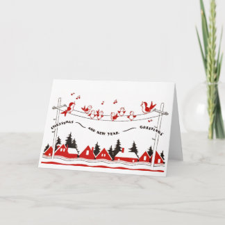 Retro birds Christmas and New Years Card