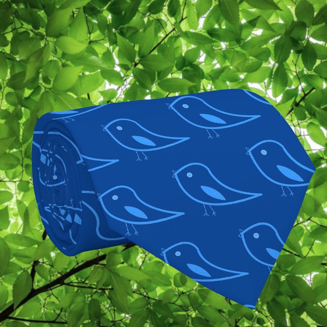 retro birds in blue - modern tie (Creator Uploaded)