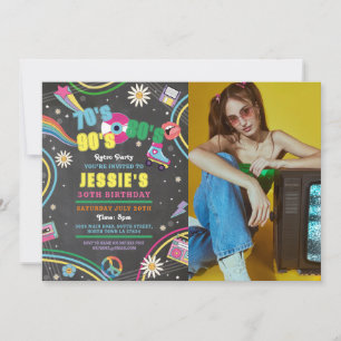 Retro Birthday 70s 80s 90s Disco Photo Invitation