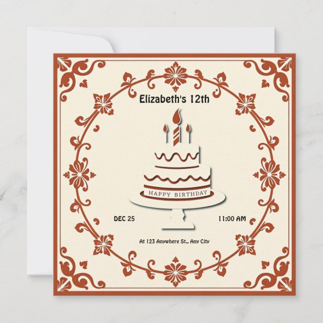 Retro Birthday Cake Card – Vintage Floral Design (Front)