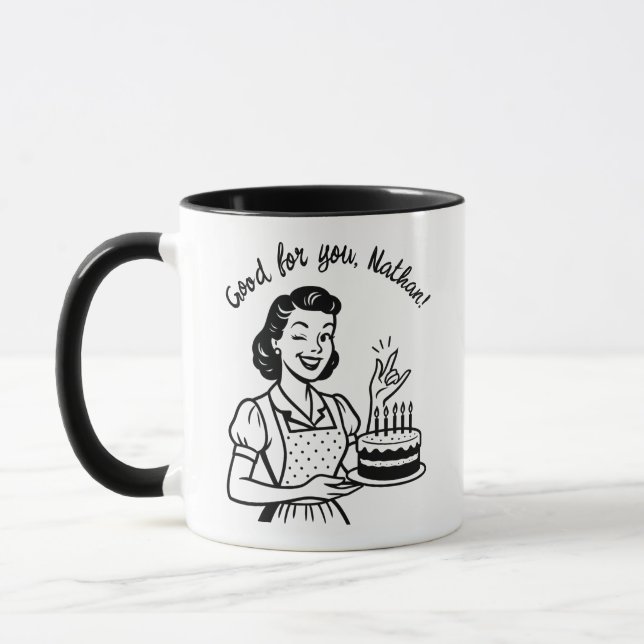 Retro Birthday Cake Personalised Coffee  Mug (Left)