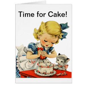 Retro Birthday Girl Cake Cat Children Artwork