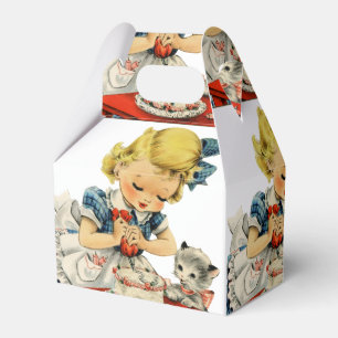 Retro Birthday Girl Cake Cat Children Artwork Favour Box