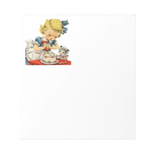 Retro Birthday Girl Cake Cat Children Artwork Notepad (Front)