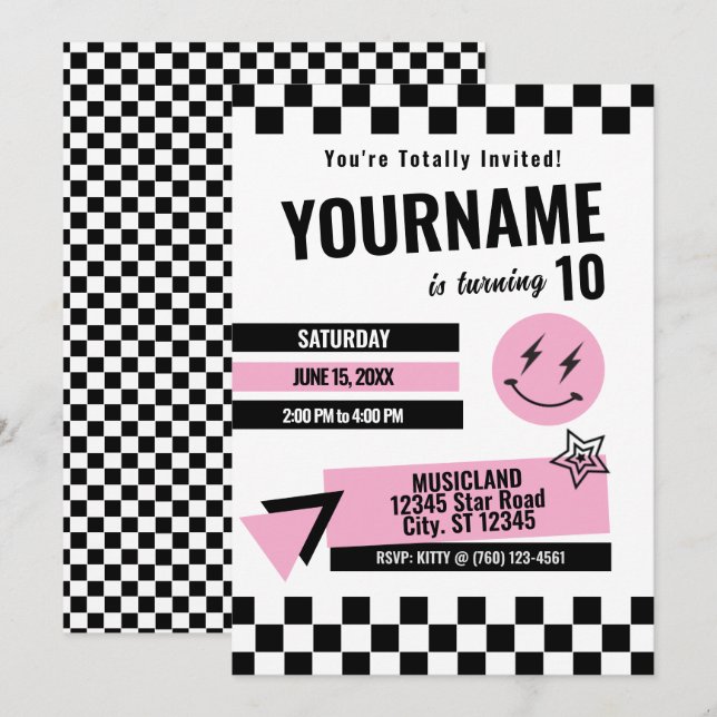 Retro Birthday Invitation (Light Pink) (Front/Back)