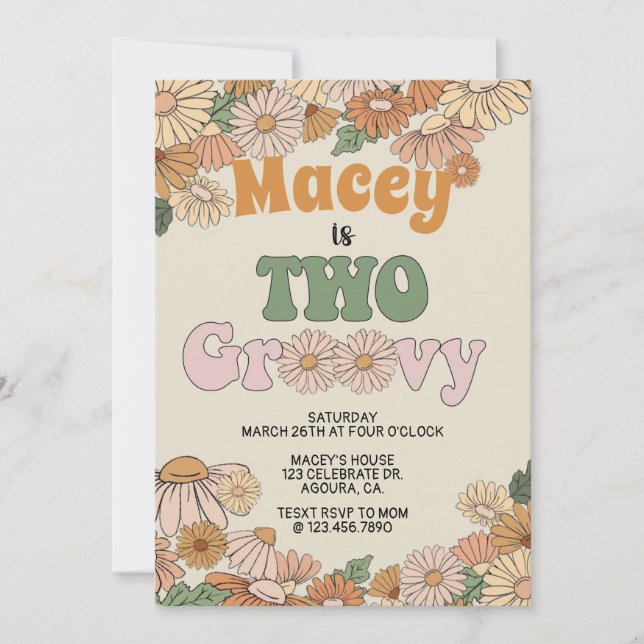  Retro Birthday invitation, TWO, Two Groovy Invitation (Front)