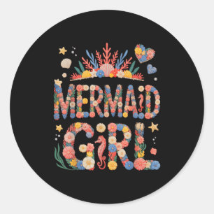 Retro birthday mermaid girl beaching vacation trip classic round sticker