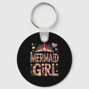 Retro birthday mermaid girl beaching vacation trip key ring