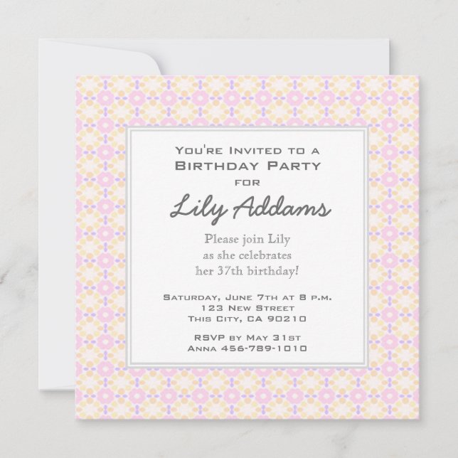 Retro Birthday Party Invitation - Pink and Yellow (Front)