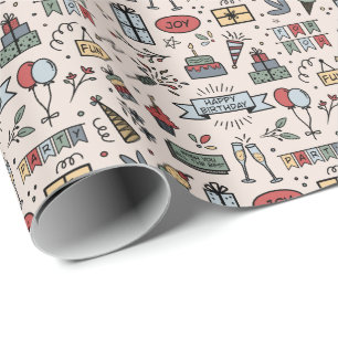 Retro Birthday Pattern Wrapping Paper