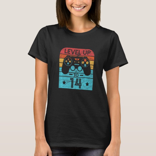 Retro Birthday Video Game 14 Years Old Gamer Level T-Shirt (Front)