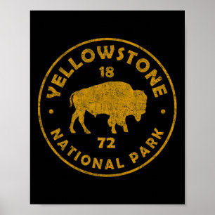 Retro Bison Yellowstone National Park 1872 Hiking Poster