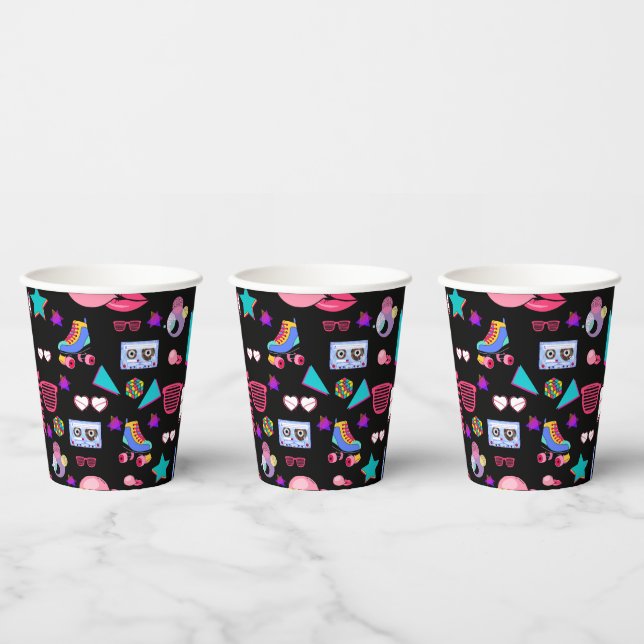 Retro black 80s Costume Vibrant culture pop Paper Cups (Multi)