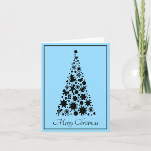 Retro Black and Blue Christmas Tree Holiday Card