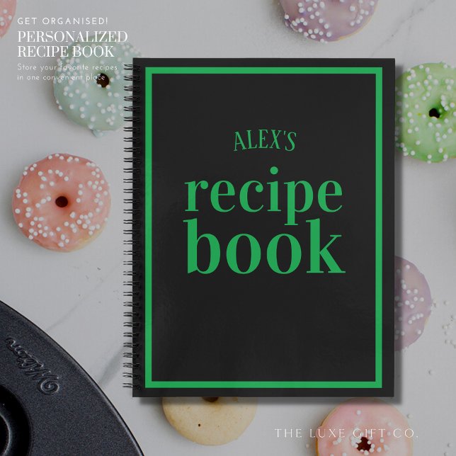 Retro Black and Green Blank Recipe Book with Name (Creator Uploaded)