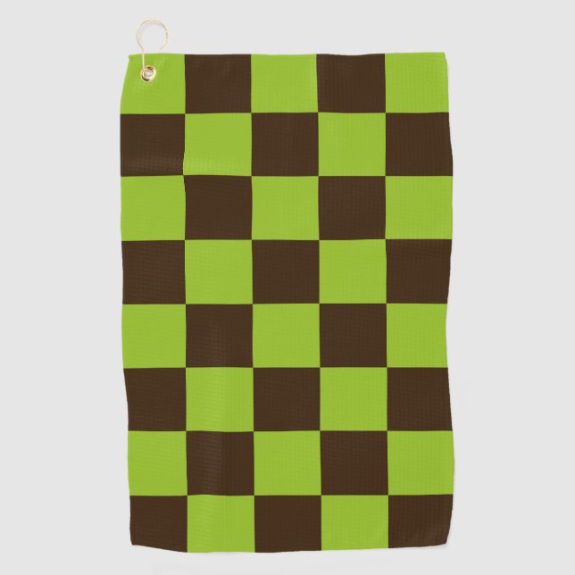 Retro Black and Green Chequered Squares Pattern Golf Towel (Front)