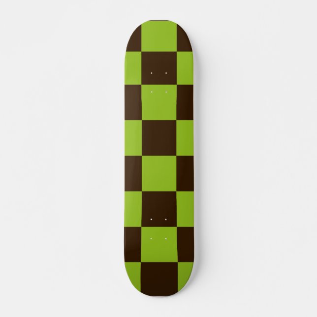 Retro Black and Green Chequered Squares Pattern Skateboard (Front)