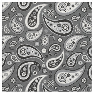 Retro Black and Grey Paisley Pattern Fabric