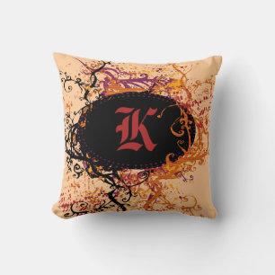 Retro Black and orange Pattern Monogram K Cushion