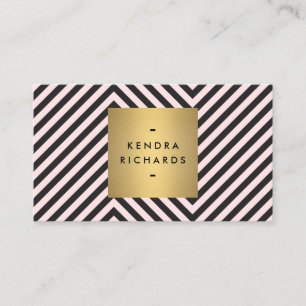 Retro Black and Pink Pattern Gold Name Logo Business Card