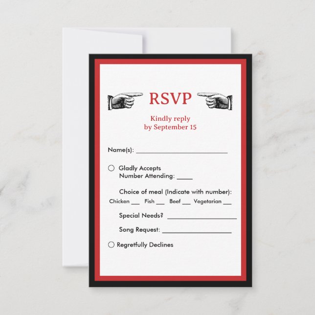 Retro Black and Red Dinner Choices RSVP Card (Front)