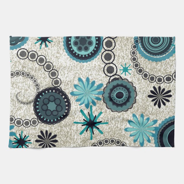 Retro Black and Teal Tea Towel (Horizontal)
