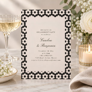 Retro Black and White Art Deco Engagement Party Invitation