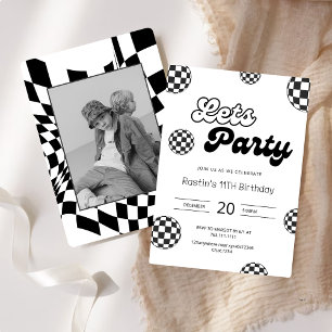 Retro Black And White Checkered Pattern Birthday Invitation