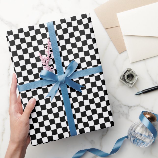 Retro Black and White Chequerboard Wrapping Paper (Gifting)