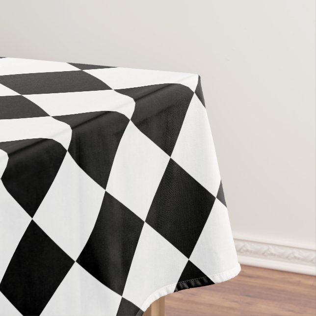 Retro Black and White Chequered Pattern Home Decor Tablecloth (In Situ)