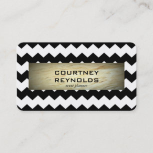 Retro Black and White Chevron Pattern Marble Business Card