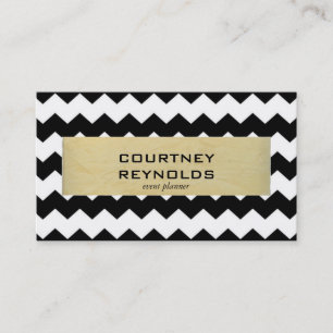 Retro Black and White Chevron Pattern Yellow Business Card