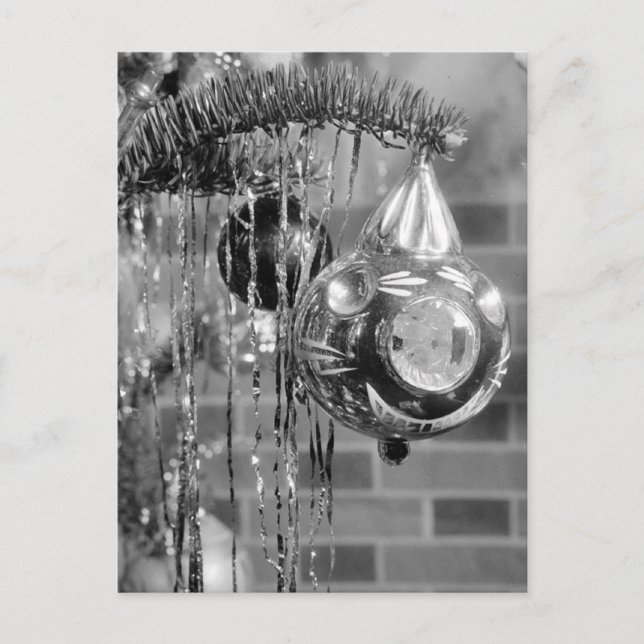 Retro Black and White Christmas Tree Photograph Holiday Postcard (Front)