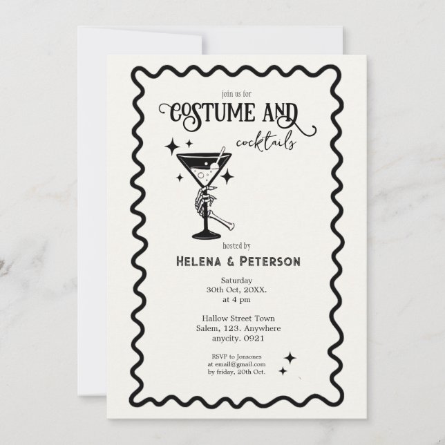 Retro Black and White Costumes and cocktails Party Invitation (Front)