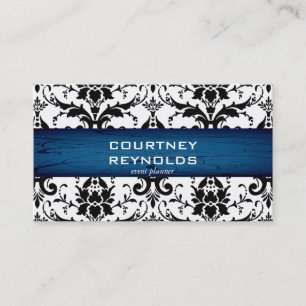 Retro Black and White Damask Pattern Blues Party Business Card