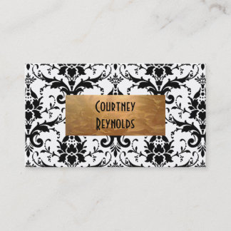 Retro Black and White Damask Pattern Copper Business Card